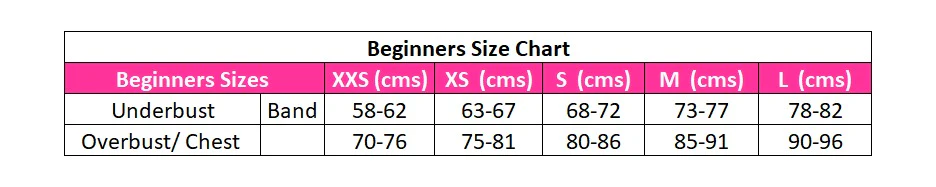 Beginners Size Chart in CMS & Inches
