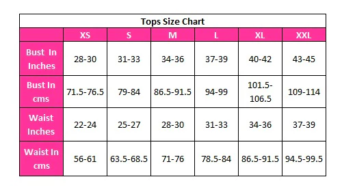Tops Size Chart in CMS & Inches