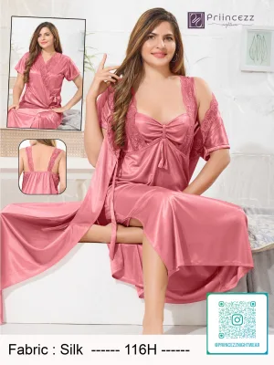 Premium Silk Nighty Set for Women (3)