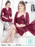 Premium Silk Nighty Set with Robe for Women