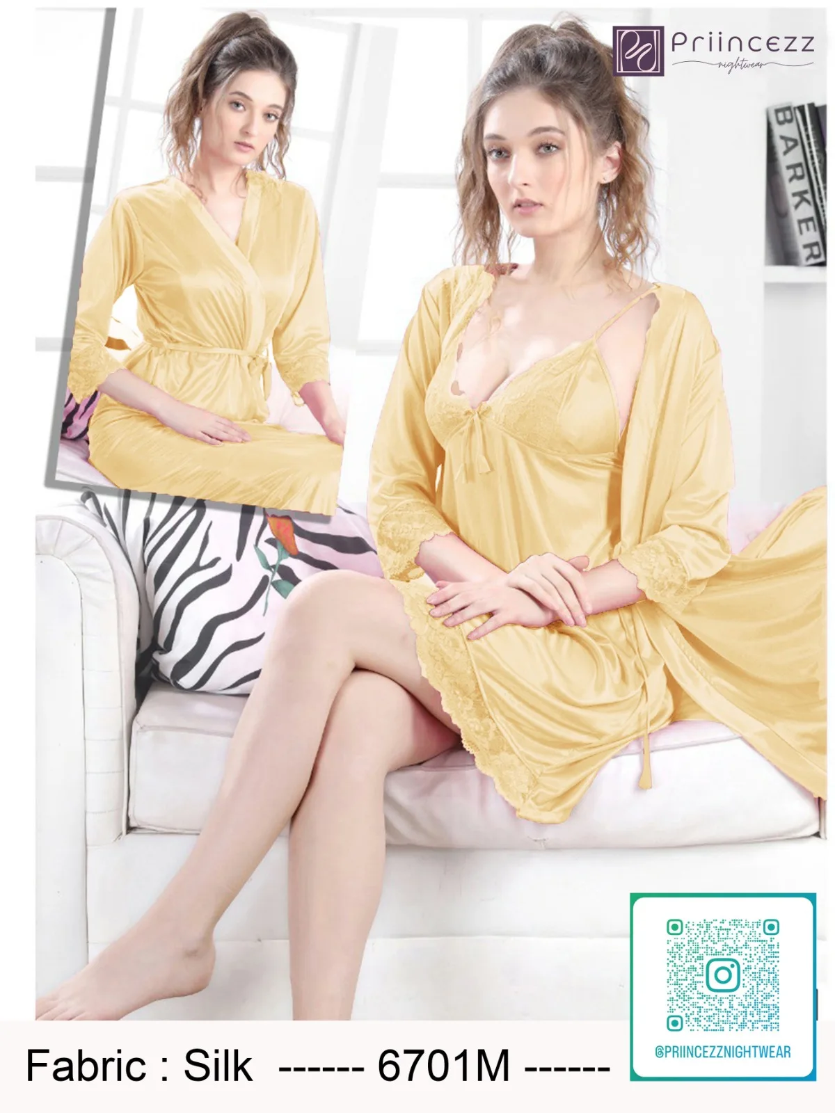 Premium Silk Nighty Set with Robe for Women Premium Silk Nighty Set with Robe for Women
