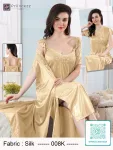 Elegant silk night dress with lace neckline and matching robe for women