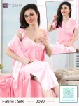 Elegant silk night dress with lace neckline and matching robe for women