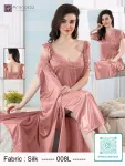 Elegant silk night dress with lace neckline and matching robe for women