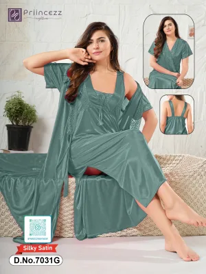 Silky Satin Nighty Set with Robe