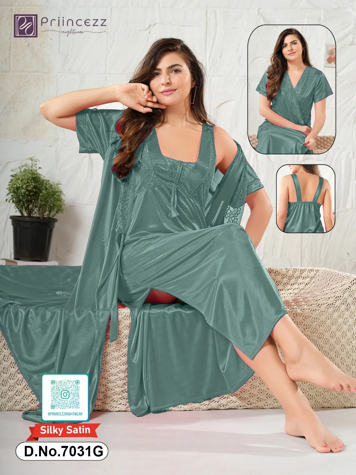 Silky Satin Nighty Set with Robe Silky Satin Nighty Set with Robe
