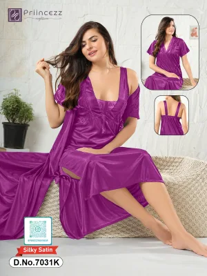 Silky Satin Nighty Set with Robe