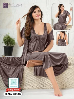 Silky Satin Nighty Set with Robe